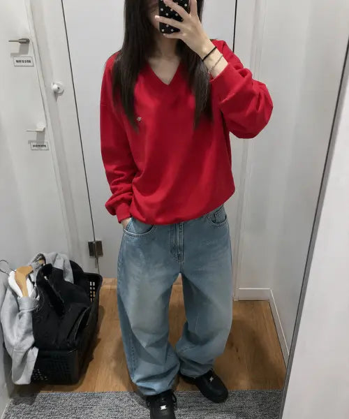 [CAMINO] V-Neck Sweatshirt Red / V넥 맨투맨 레드