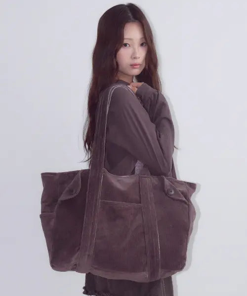 [OAFISH] Reversible Corduroy Tote Bag, Brown