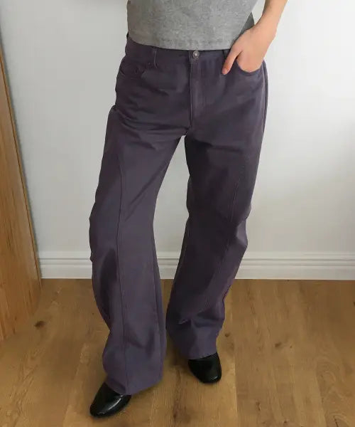 [BITTERCELLS] Herringbone Paneled Wide Pants-Purple / 헤링본 절개 와이드 팬츠-퍼플