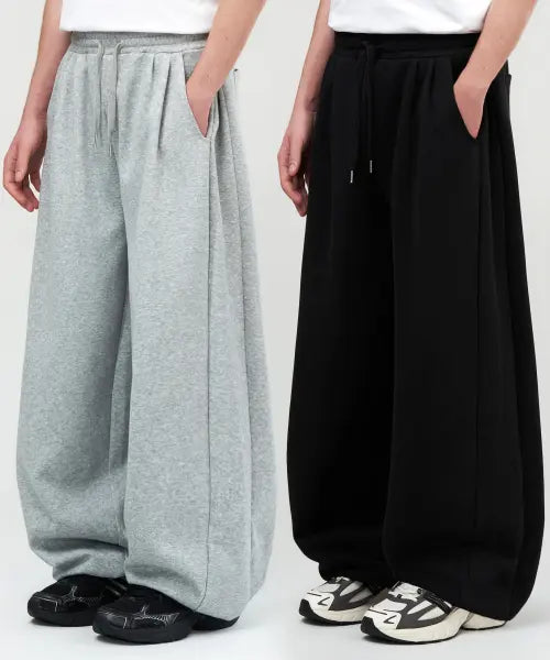 [UNTAPPED STUDIO] 340G Front-Side Pleated Wide Balloon Training Pants 3 Colors / 340G 프론트 사이드 투턱 와이드 벌룬 트레이닝 팬츠 3Color