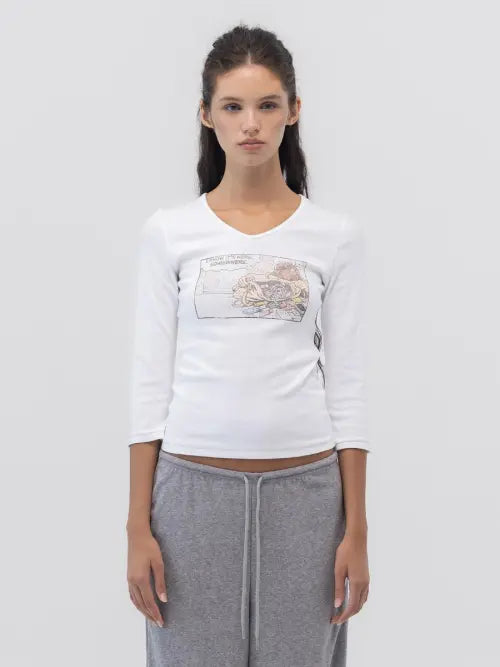 [GLOWNY] LOST GIRL V NECK 3/4 SLEEVE (WHITE)