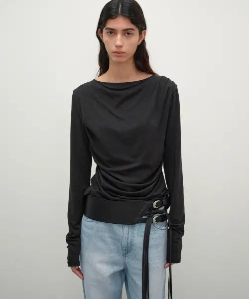 [INSILENCE WOMEN] Draping Boat Neck Long Sleeve BLACK / 드레이핑 보트넥 롱슬리브 BLACK