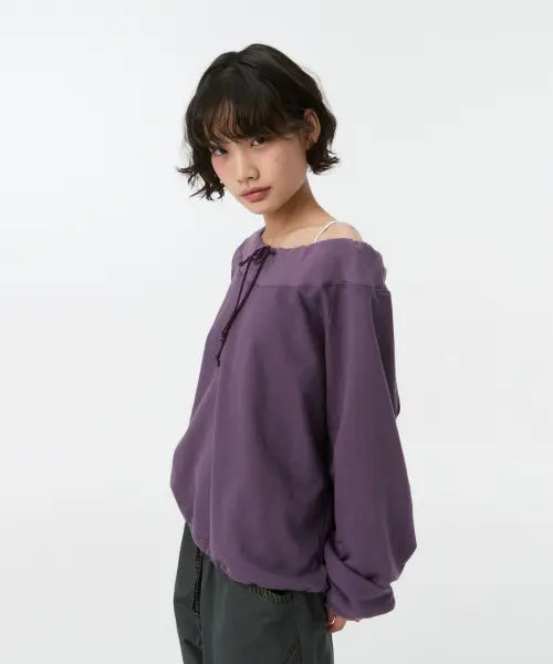 [OHESHIO] STRING OFF SHOULDER SWEATSHIRT, PURPLE