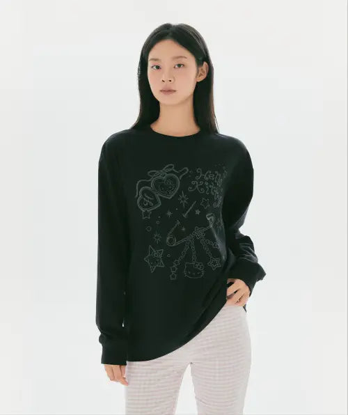 [SPAO] Hello Kitty Long Sleeve T-Shirt (Black)_SPLAG49U03 / [헬로키티] 긴팔티(Black)_SPLAG49U03