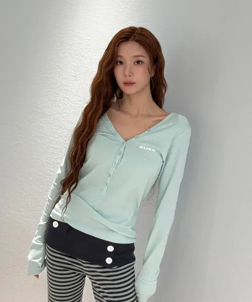 [SETUP-EXE] DEEP V-NECK BUTTON TOP / MINT