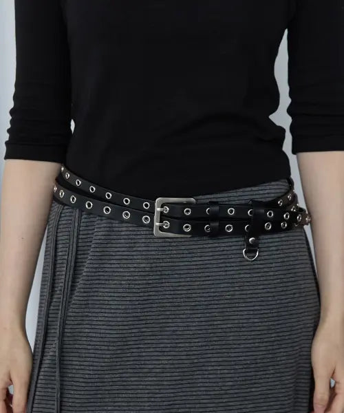 [RENSE] Double Layer Eyelet Belt Black