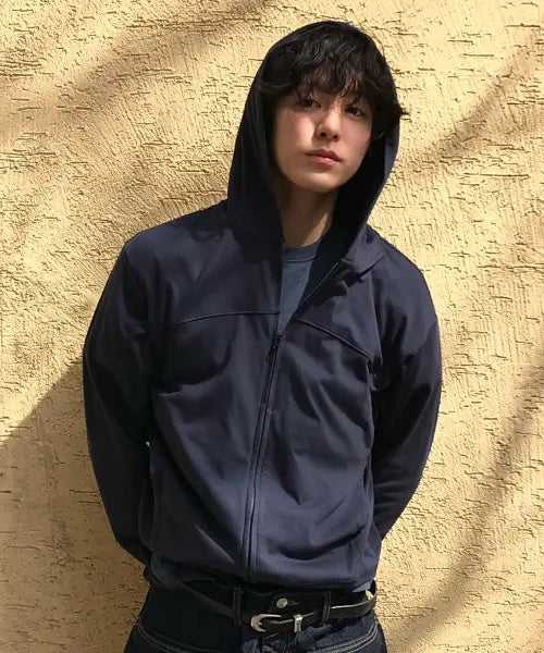 [LEIRE] Slim Fit Hooded Zip-Up [Navy] / 슬림핏 라이트 후드 집업 [네이비]