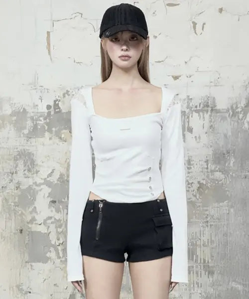 [ETRE AU SOMMET] Bust Line Pintuck Detail Long Sleeve (White)