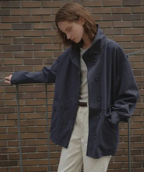 [TILL I DIE] Washed cotton high neck jacket [TIFA05JK02]_Navy