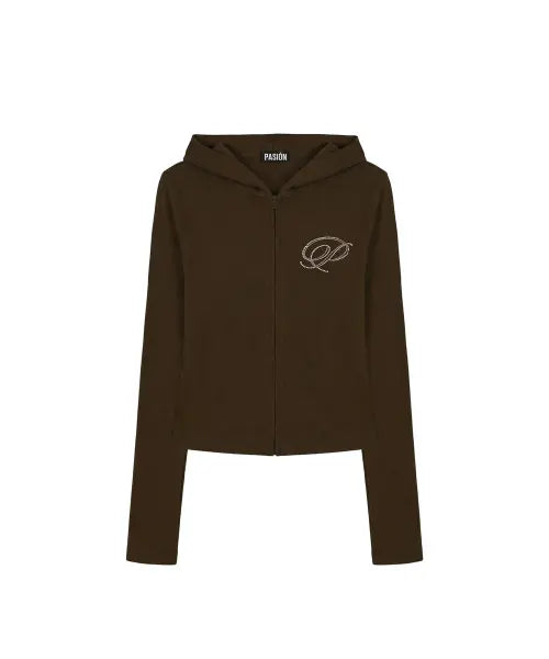 [PASION] Slim Crystal Glam Hoodie Zip-Up_Navy / 슬림 크리스탈 글램 후드집업_브라운 Slim Crystal Glam Hoodie Zip-Up_Brown