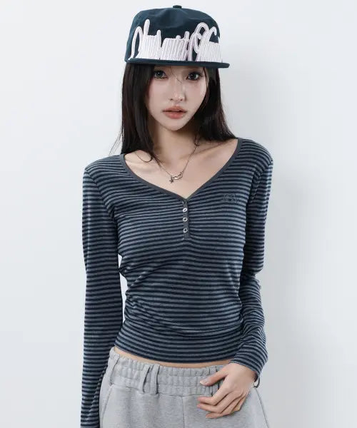[LUVISTRUE] BASIC ILOVEU SLEEVE TEE(NAVY)