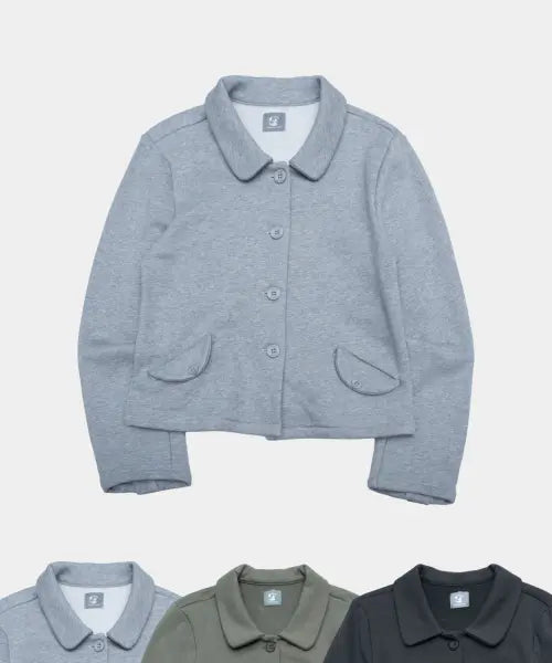 [SOME PLACE] Basic Round Collar Pocket Detail Semi Crop Long Sleeve Button Cotton Short Jacket / 베이직 라운드카라 포켓 디테일 세미 크롭 긴팔 버튼 코튼 숏 자켓_3COLOR