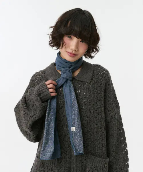 [OHESHIO] Vintage Floral Cotton Scarf, Blue