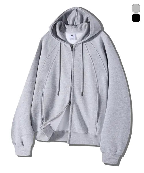 [GHOST REPUBLIC] Paneled Raglan Semi-Crop Hoodie Zip Up 2Color GHZ-279 / 절개 래글런 세미크롭 후드집업 2Color GHZ-279