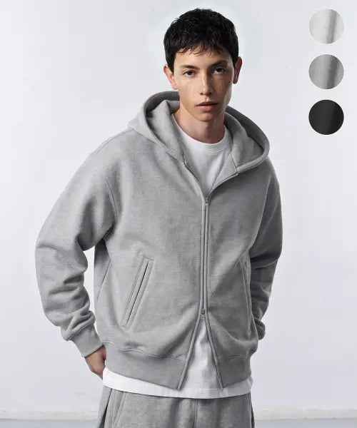 [FILLUMINATE] Heavy Cotton Semi Crop Hood Zip Up-3Color / 헤비 코튼 세미 크롭 후드 집 업-3Color