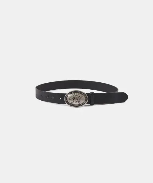 [LCDC™] OVAL LOGO BUCKLE LEATHER BELT (BLACK)