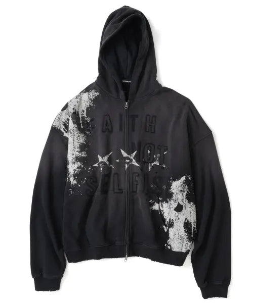 [NOT4NERD] Faith Not Distressed Hood Zip Up - Black