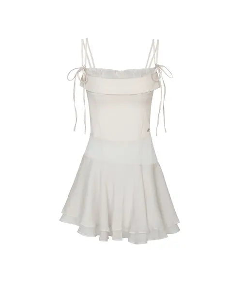 [PAINORPLEASURE] HEART RIBBON DRESS cream