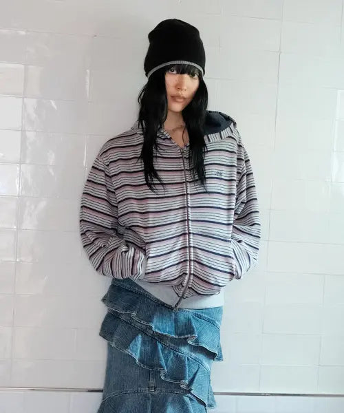 [NICEGHOSTCLUB] STRIPE 3STAR HOODIE ZIP UP_PINK(NG2GFUM483A)