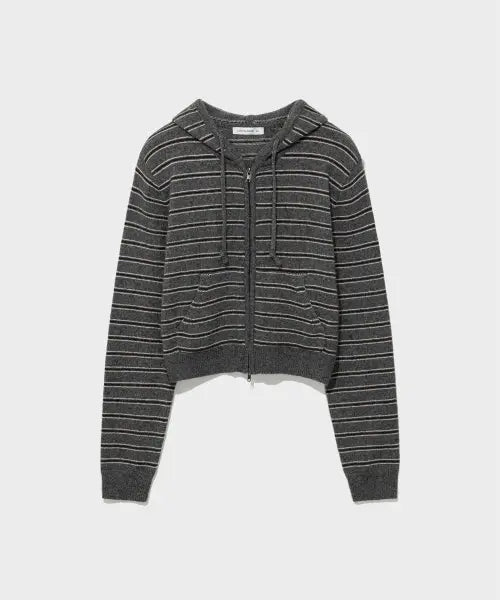 [LOW CLASSIC] STRIPED ZIP-UP HOODIE SWEATER_MELANGE GREY [LC263KN03MG]