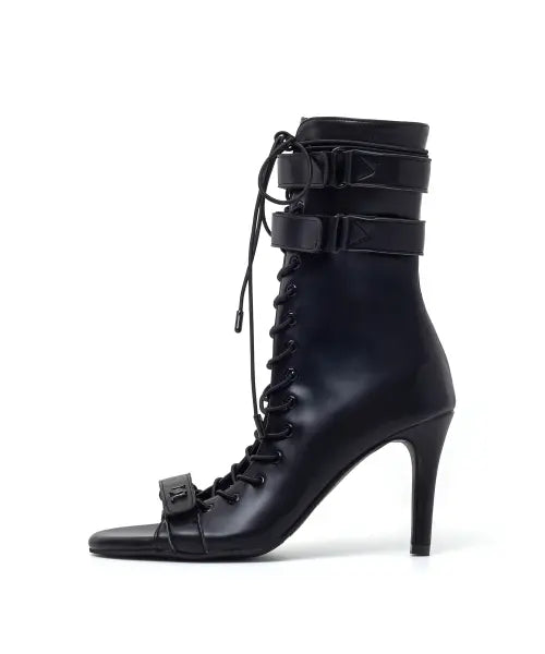 [SSIMEEZ] Double Strap Lace-Up Open-Toe Heel(Black) / 더블 스트랩 레이스업 오픈토힐(블랙)