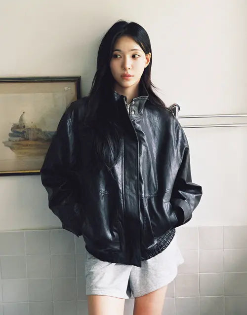 [GIORDANO] Synthetic Leather Blouson Jacket / 신세틱 레더 블루종 자켓 376901 [2color]