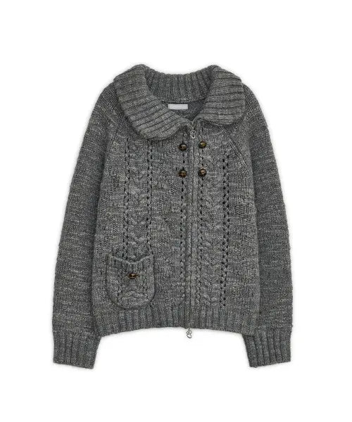 [HUG YOUR SKIN] Oblique collar knit zip-up (Gray) / 오블리크 카라 니트 집업 (그레이)