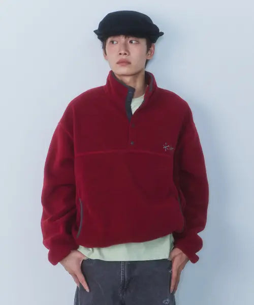 [CGP] Fleece Snap Half-Neck Long Sleeve - Burgundy / 플리스 스냅 하프넥 롱슬리브-버건디