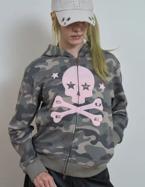 [SETUP-EXE] SKULL LOGO HOODIE ZIP-UP / CAMO