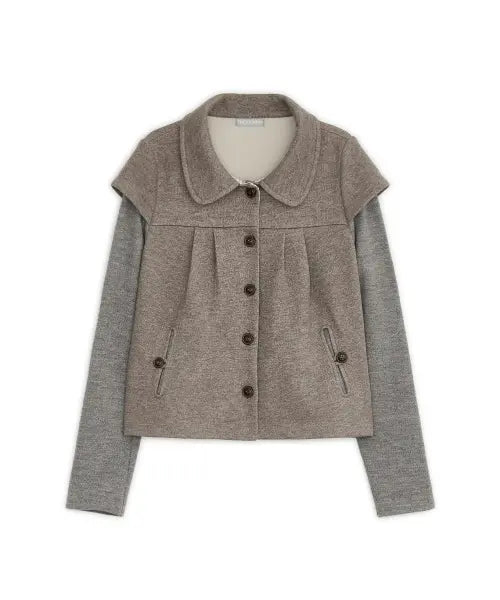 [HUG YOUR SKIN] Round collar shirring knit jacket (Beige) / 라운드 카라 셔링 니트 자켓 (베이지)