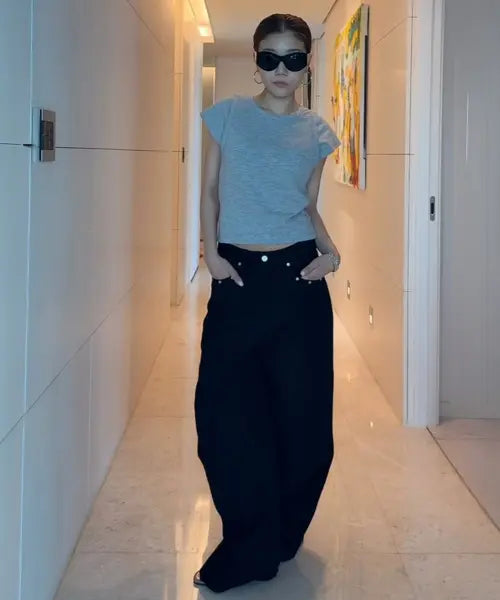 [DEINET] COTTON TWILL PANTS IN BLACK