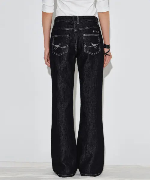 [HELENE PARIS] Low-Rise Non-Fade Denim Bootcut Pants [Black] / 로우라이즈 논페이드 데님 부츠컷 팬츠 [블랙]