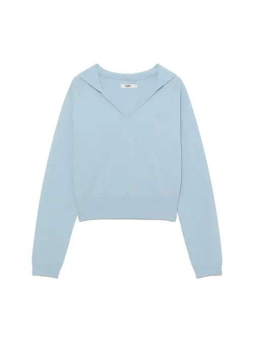 [GLOWNY] G HUG V-NECK KNIT HOODIE (BABY BLUE)