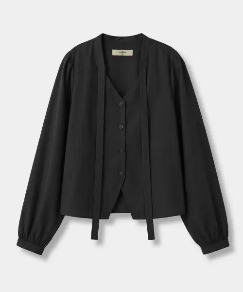 [EUGGEN] Soft Tie Button Long Sleeve Blouse / 소프트 타이 버튼 롱슬리브 블라우스_ 3 COLOR