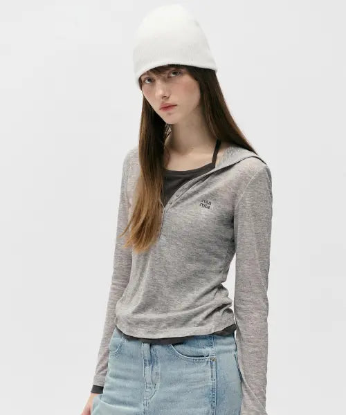 [ROLAROLA] NUBASIC SLIM FIT HALTER HOOD T-SHIRT GRAY