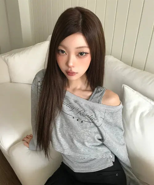 [LMR] Off-Shoulder Sleeveless Layered Sweatshirt - Grey / 오프숄더 슬리브리스 레이어드 맨투맨 GREY
