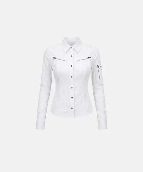 [BADBLOOD] Viper V3 Slim-Fit Long-Sleeve Shirt - White / 바이퍼 V3 롱슬리브 셔츠 슬림핏 - 화이트