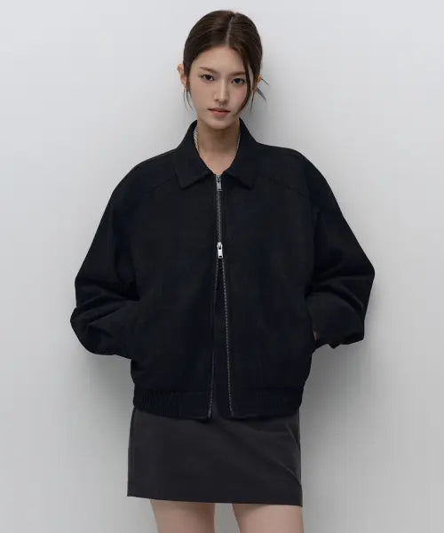 [MUSINSA STANDARD WOMAN] Women's Matte Synthetic Leather Blouson Jacket [Black] / 우먼즈 매트 신세틱 레더 블루종 재킷 [블랙]