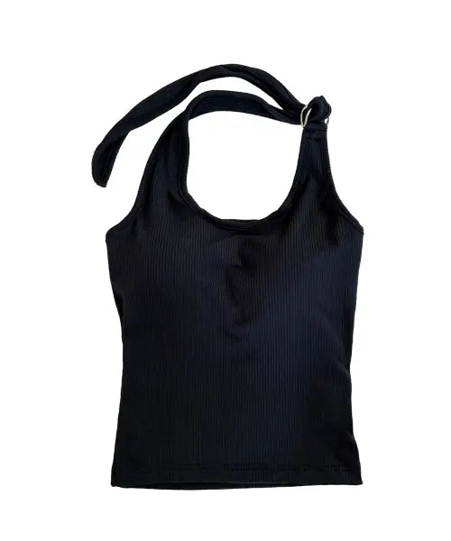 [DOLZABI] Adjustable Ribbed Halter Sleeveless (Navy) / 끈조절 골지 홀터넥 슬리브리스 (네이비)