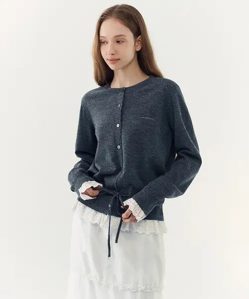 [MARIE CLAIRE] Lace Layered Shirred Cardigans (MAGCKC14MCH) / 레이스 레이어드 셔링 가디건(MAGCKC14MCH)