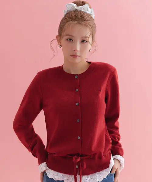 [MARIE CLAIRE] Lace Layered Shirred Cardigans (MAGCKC14MRD) / 레이스 레이어드 셔링 가디건(MAGCKC14MRD)