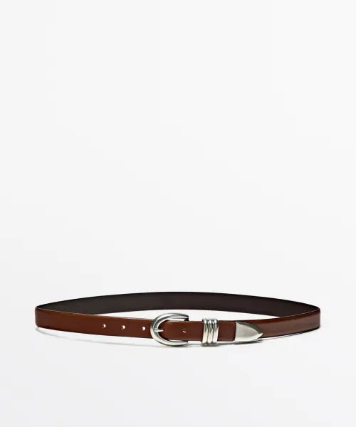 [MASSIMO DUTTI] Metallic Detail Nappa Leather Belt / 메탈릭 디테일 나파 가죽 벨트