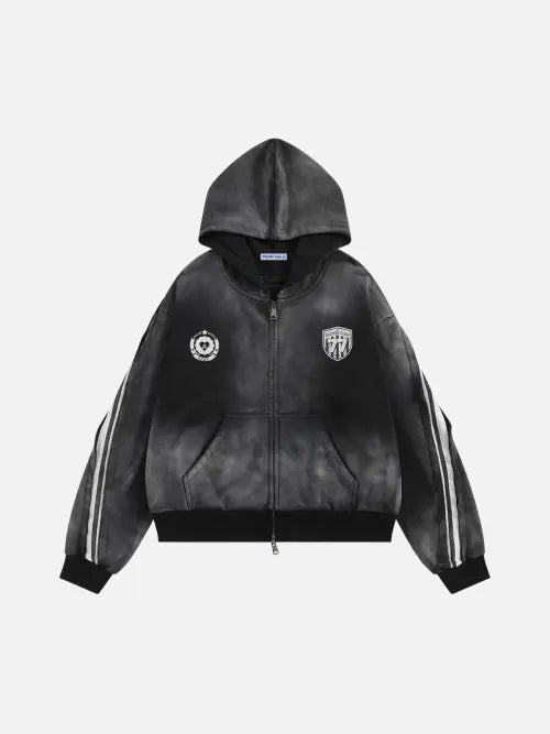 [AELFRIC EDEN] Stripe Washed Zip Up Hoodie AE25CHQ30431-01TBLK / Stripe Washed Zip Up Hoodie후드집업 AE25CHQ30431-01TBLK
