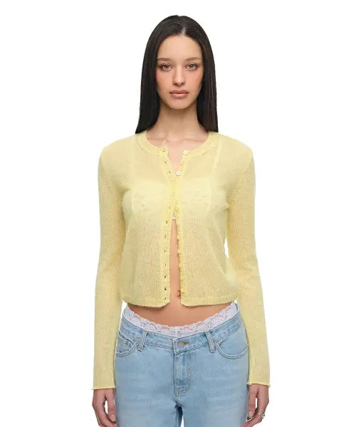 [TOOMUCHTAX] Mohair Slim-Fit Cardigan Lemon / 모헤어 슬림핏 가디건 레몬