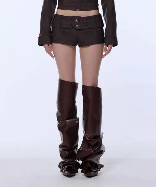 [GILAARCHIVE] NAPOLEON BELTED LEATHER SHORT PANTS_BROWN