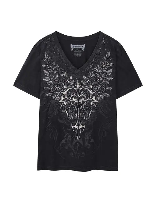 [BUCKAROO] Premium Vintage Wing V-Neck T-Shirt Black / [PREMIUM] 여성 빈티지 WING V넥 티셔츠 블랙