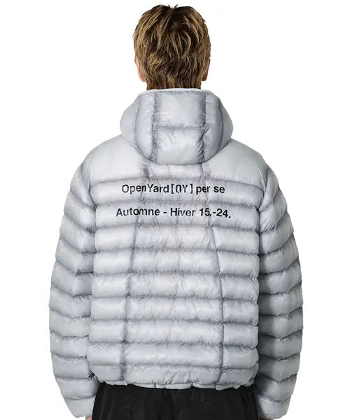 [OPENYARD(OY)] CURVED ZIP LIGHTWEIGHT SHELL PUFFER JACKET - LIGHT GREY