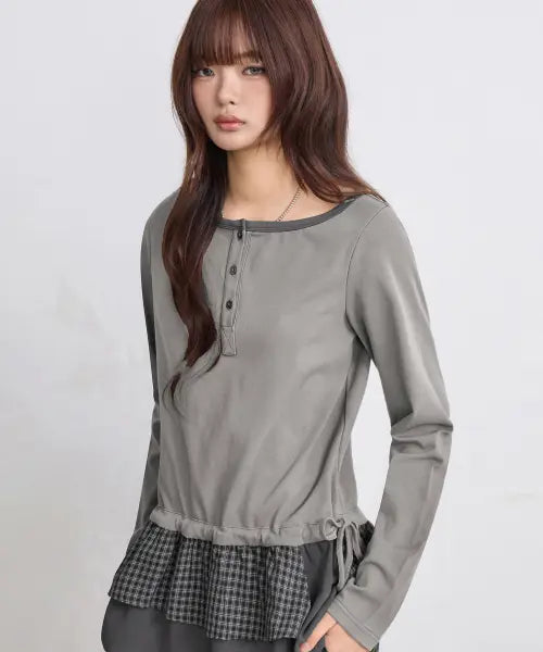 [EUGGEN] TIERED LAYERED LONG SLEEVE_GRAY / 티어드 레이어드 롱 슬리브_그레이