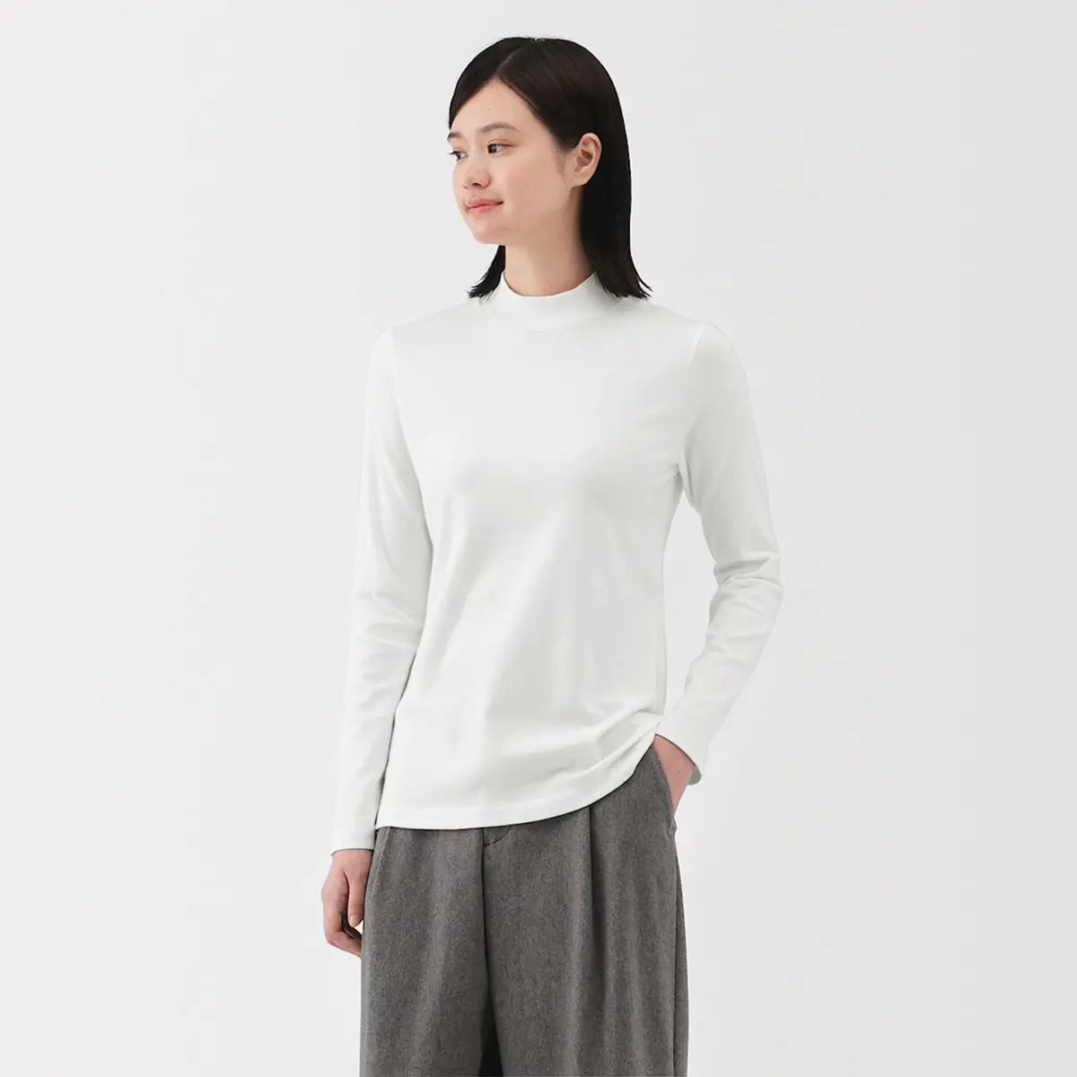 [MUJI] Stretch Fleece High Neck Long Sleeve T-shirt / 스트레치 후라이스 하이넥 긴소매 티셔츠