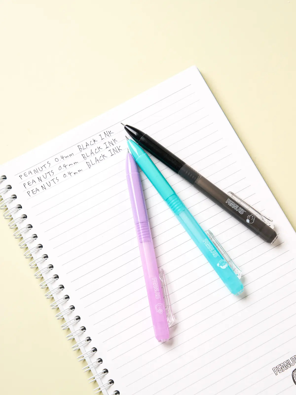 [DAISO] Peanuts Is 0.4mm Gel Pen Set (3 pcs) / 피너츠 이즈 유성펜 0.4 mm 검정 3개입 민트/퍼플/블랙
